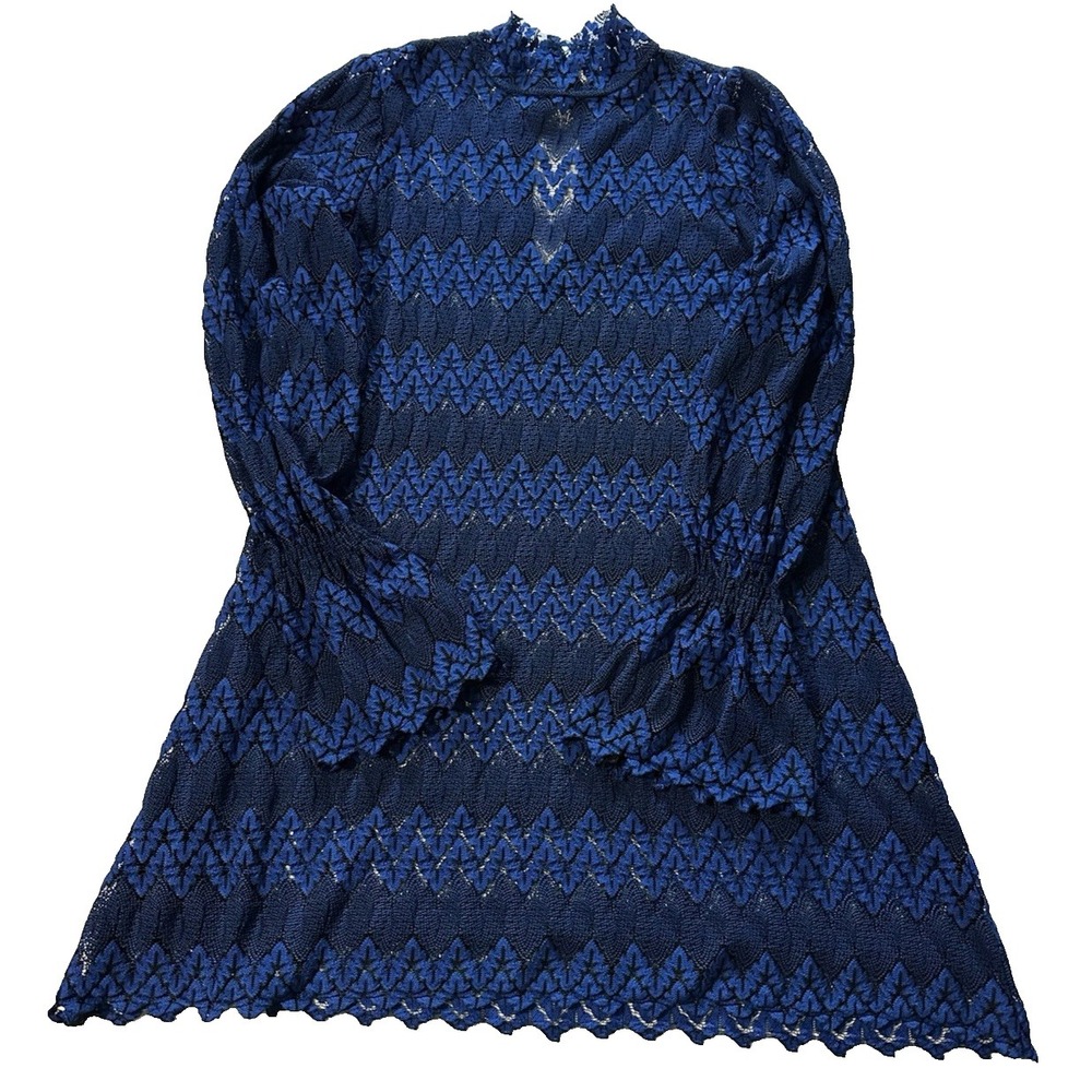 Free‎ People Blue Black Lace Mini Dress Womens Small Boho Bell Sleeve